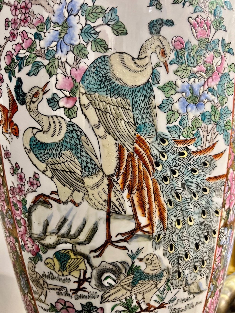 Imposant Vase Polychrome De Chine Signé-photo-3