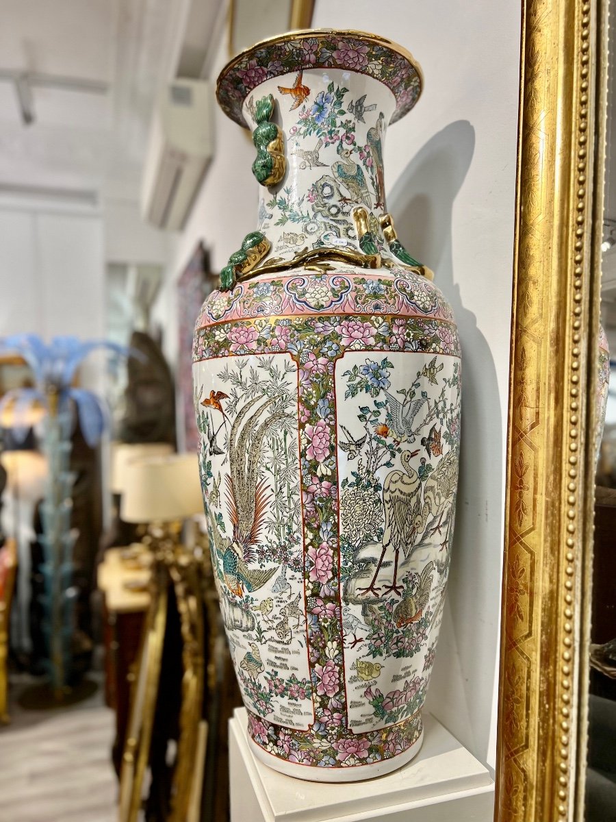 Imposant Vase Polychrome De Chine Signé-photo-3