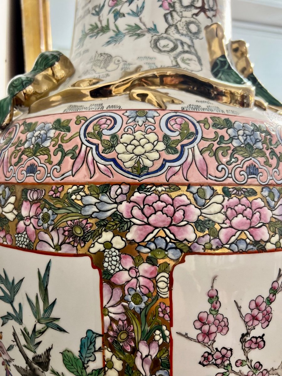 Imposant Vase Polychrome De Chine Signé-photo-5