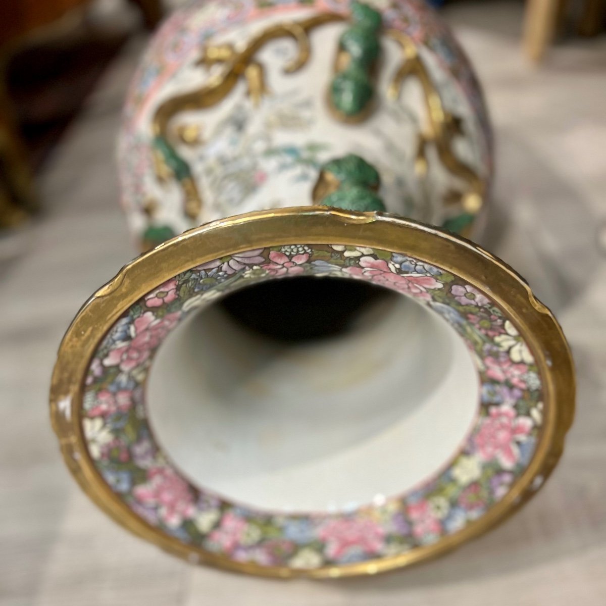 Imposant Vase Polychrome De Chine Signé-photo-6