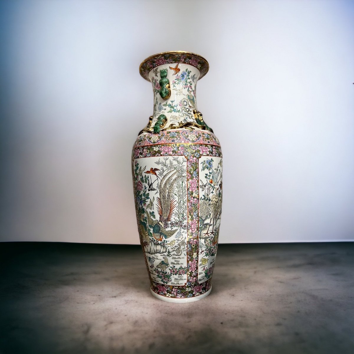Imposing Polychrome Vase From China Signed-photo-8