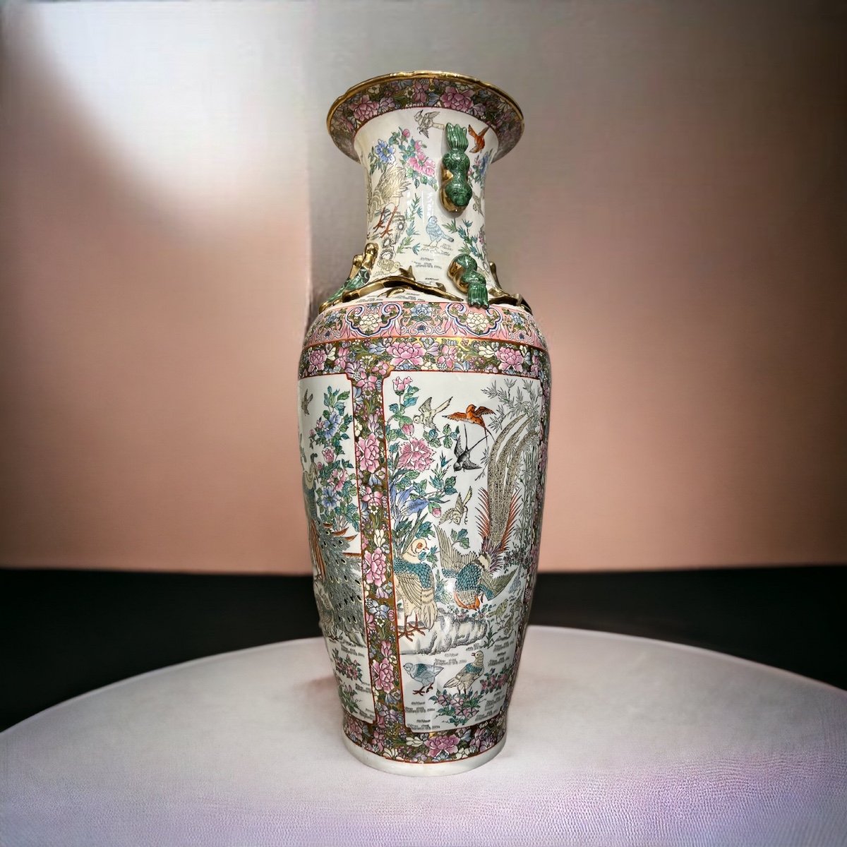 Imposing Polychrome Vase From China Signed