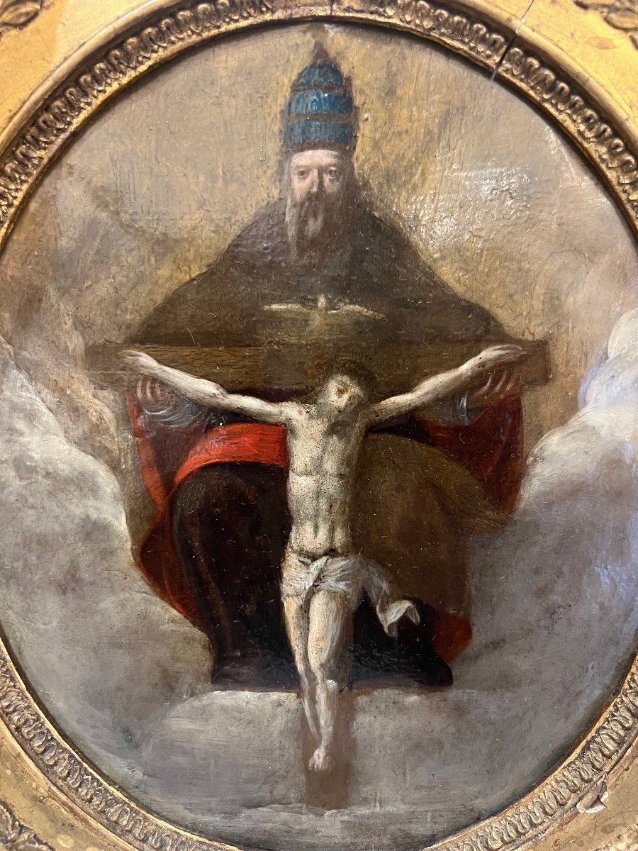 Huile Sur Cuivre, La Trinité, XVII ème Siècle -photo-3