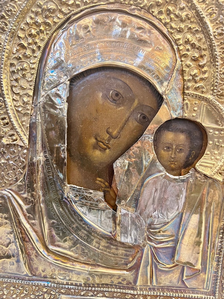 Russian Icon From The Moscow School, 19th Century. "virgin Of Kazan"-photo-2