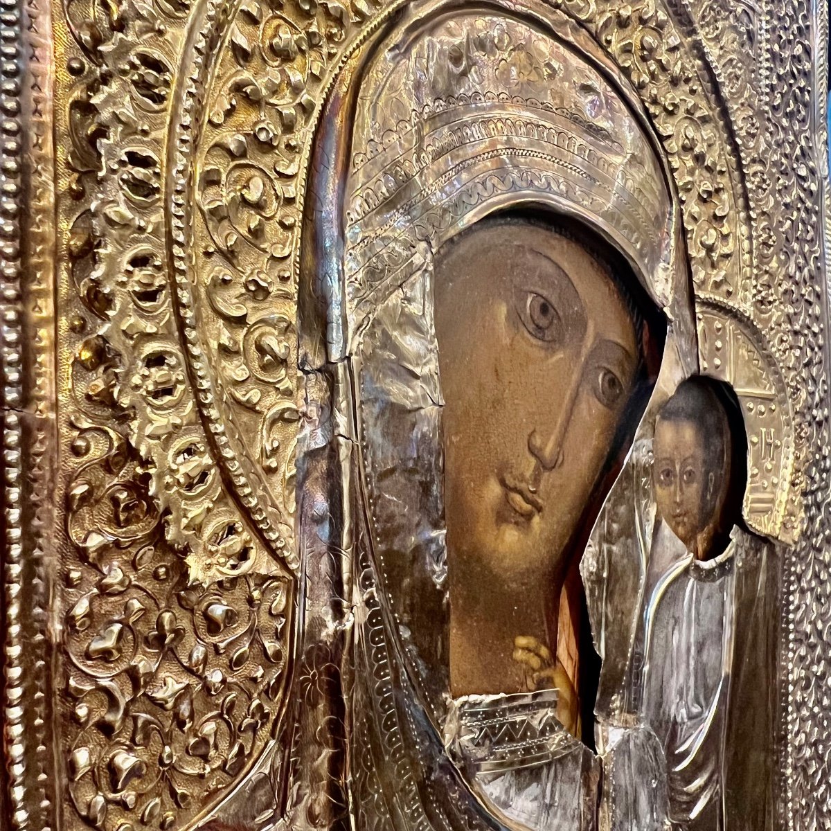 Russian Icon From The Moscow School, 19th Century. "virgin Of Kazan"-photo-5