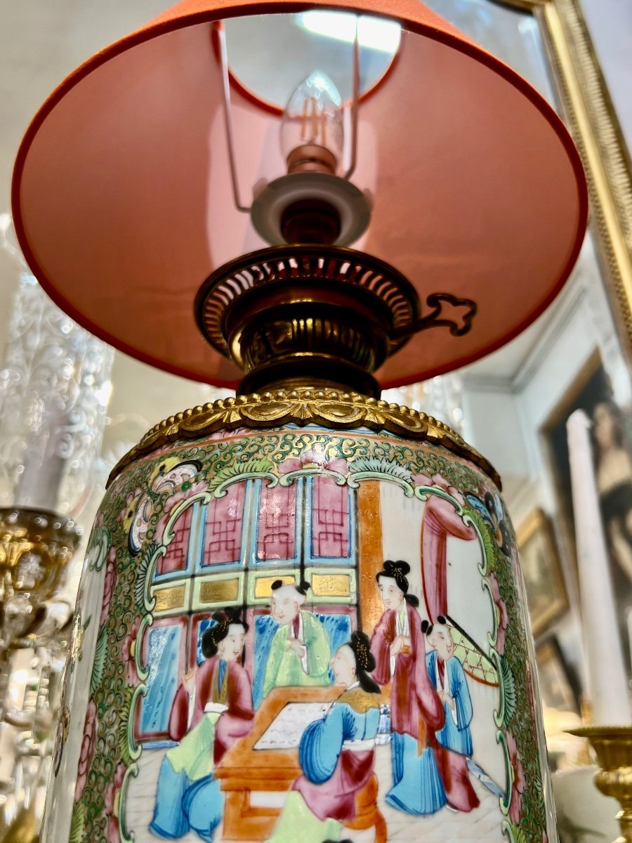 Grande Lampe En Porcelaine De Chine, Canton XIX Eme Siècle -photo-6