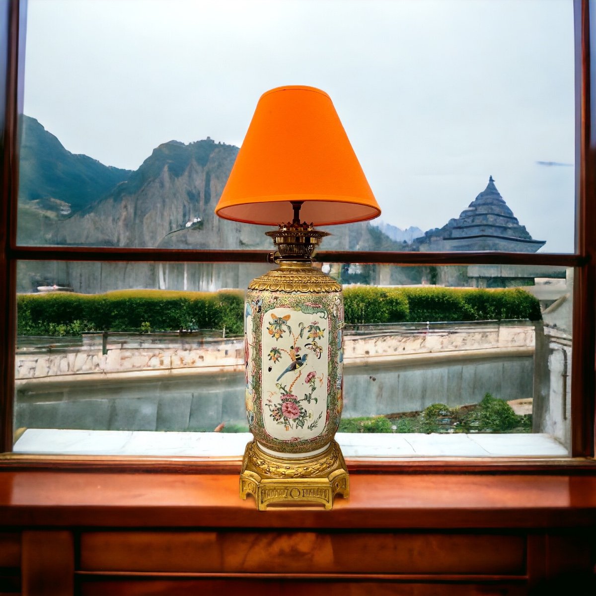 Grande Lampe En Porcelaine De Chine, Canton XIX Eme Siècle -photo-8