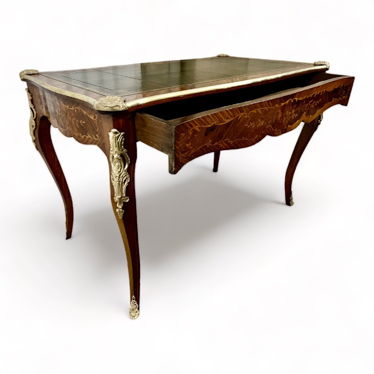 Bureau En Marqueterie Orné De Bronzes Dorés De Style Louis XV-xixè-photo-1