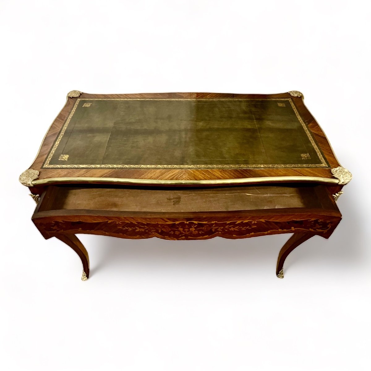 Bureau En Marqueterie Orné De Bronzes Dorés De Style Louis XV-xixè-photo-2