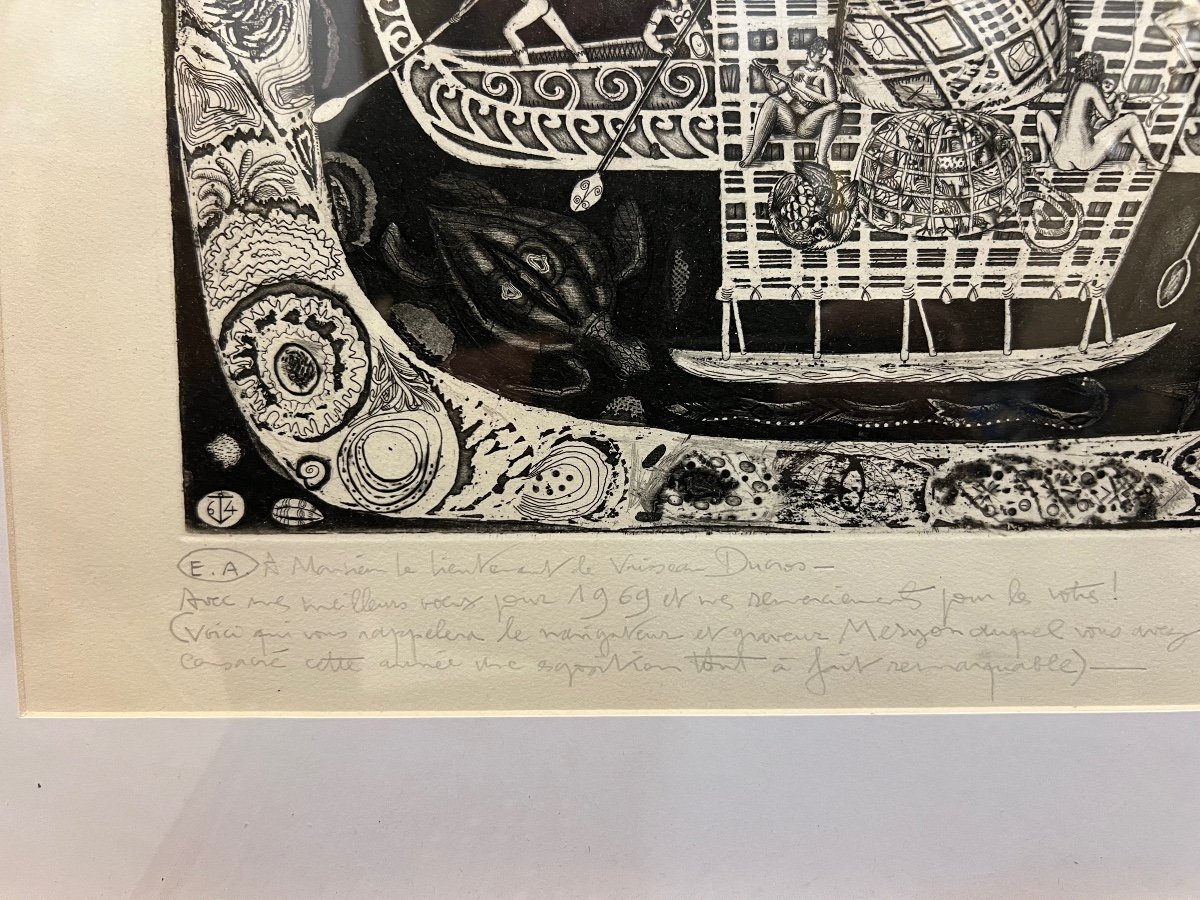 Engraving By Jean Delpeche, Oceania, 1969-photo-3