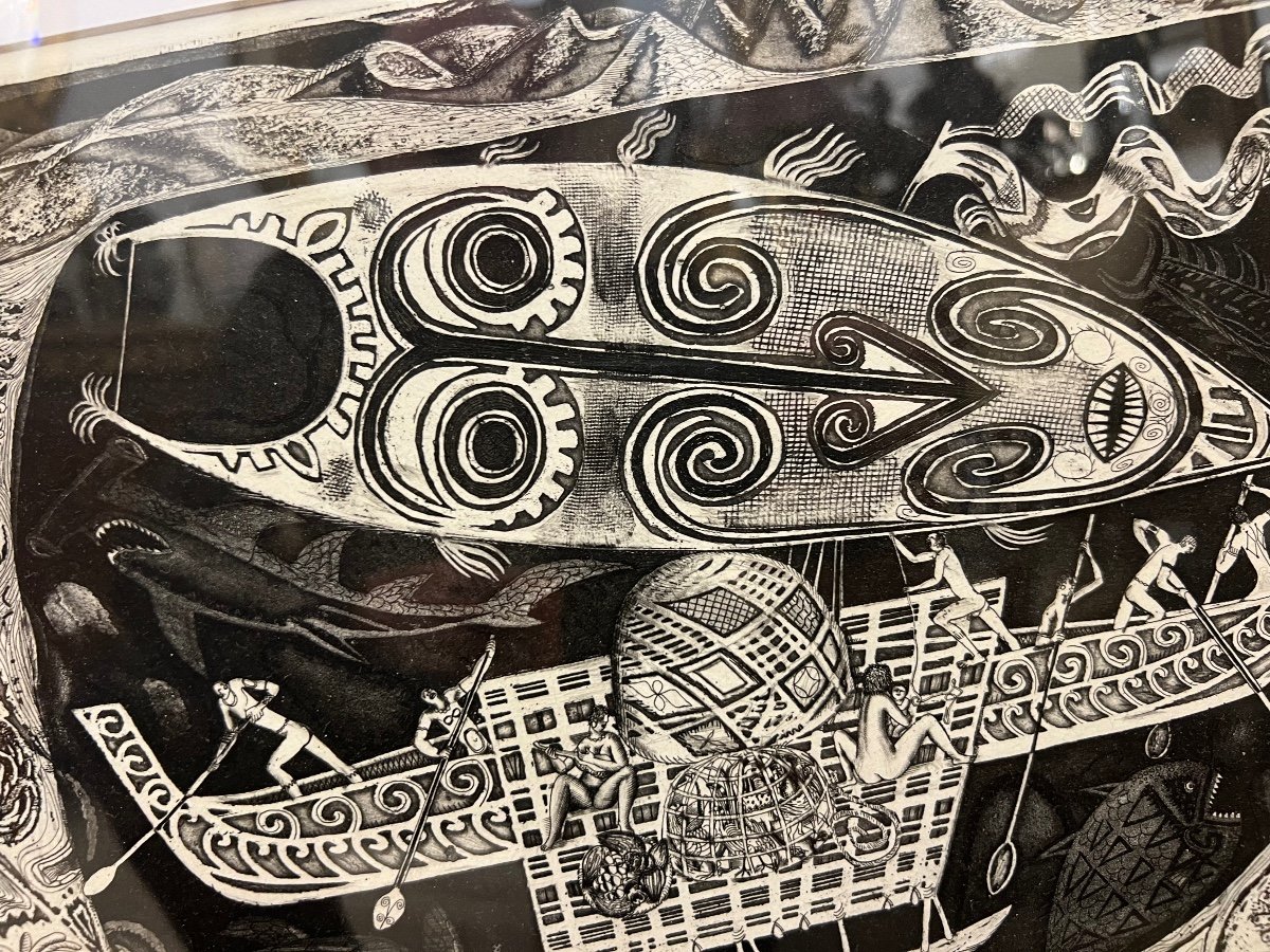 Engraving By Jean Delpeche, Oceania, 1969-photo-2