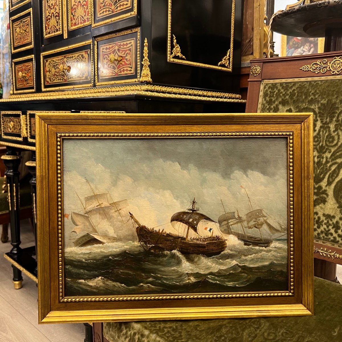 Marine Painting, Naval Battle 19th Century -photo-2