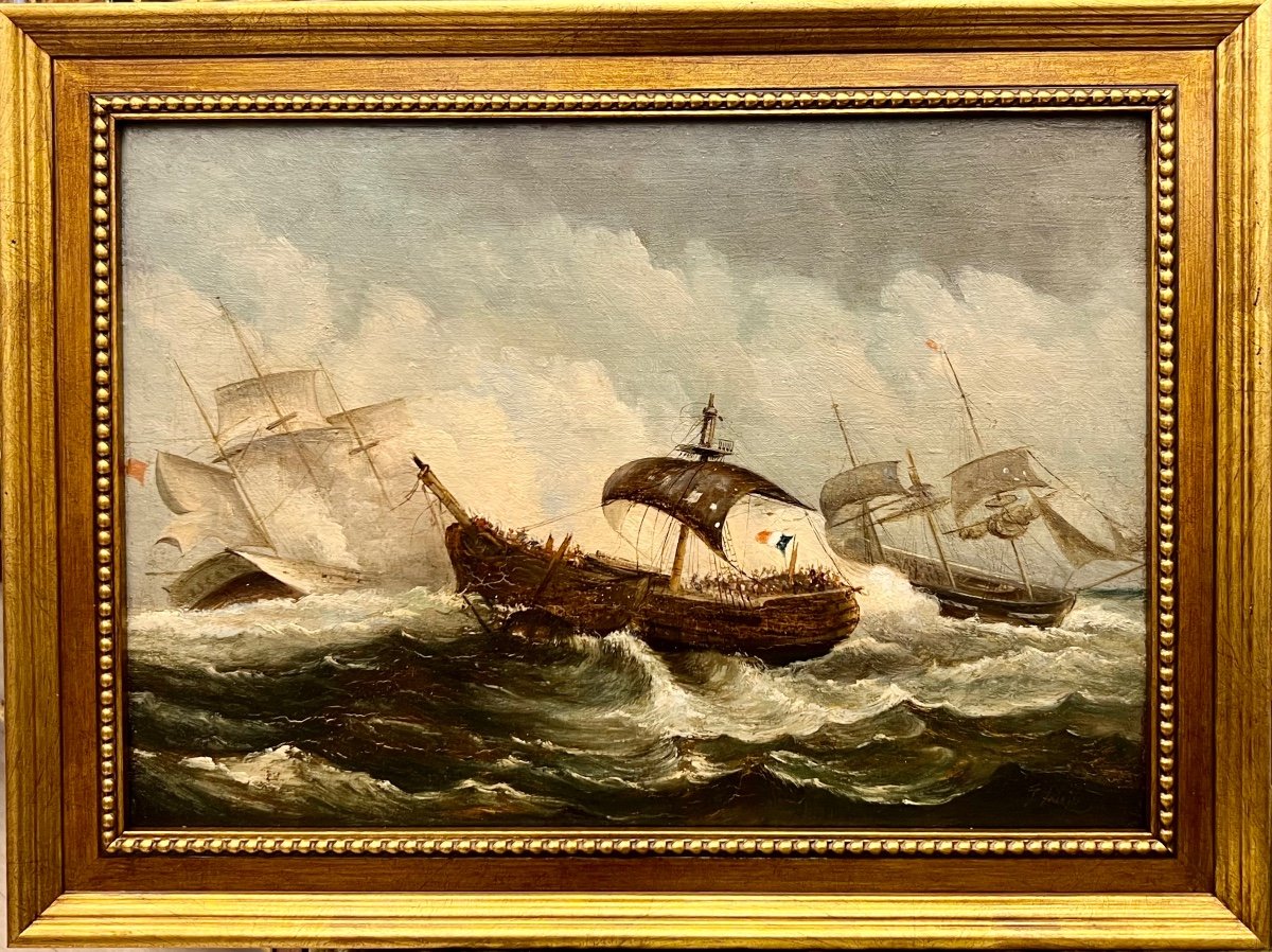 Marine Painting, Naval Battle 19th Century 