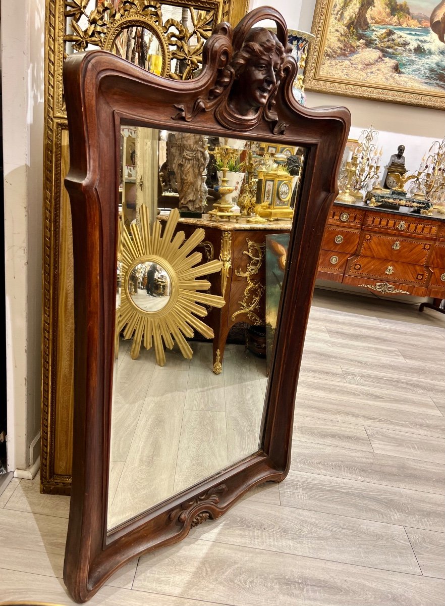 Miroir Art Nouveau En Acajou Massif, Dans Le Goût De Eugene Vallin-photo-2