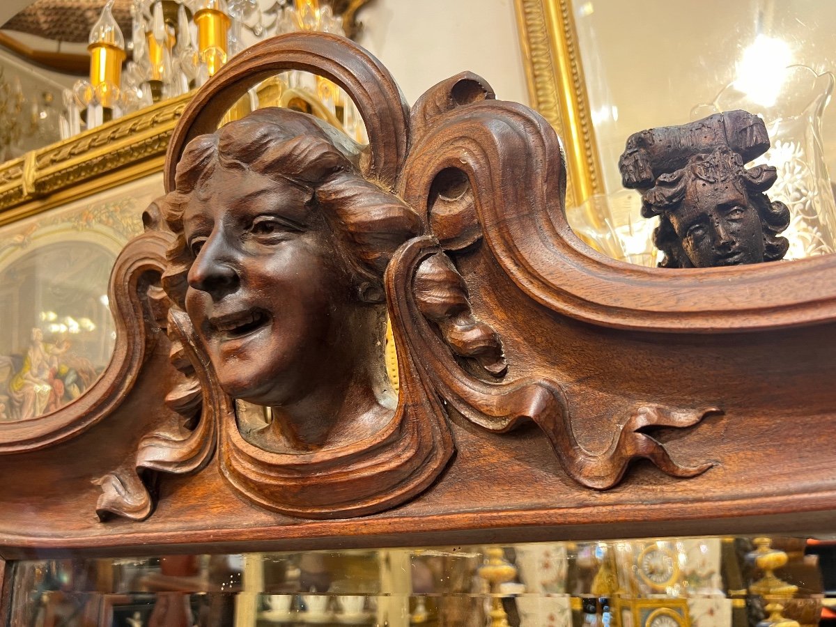 Miroir Art Nouveau En Acajou Massif, Dans Le Goût De Eugene Vallin-photo-3