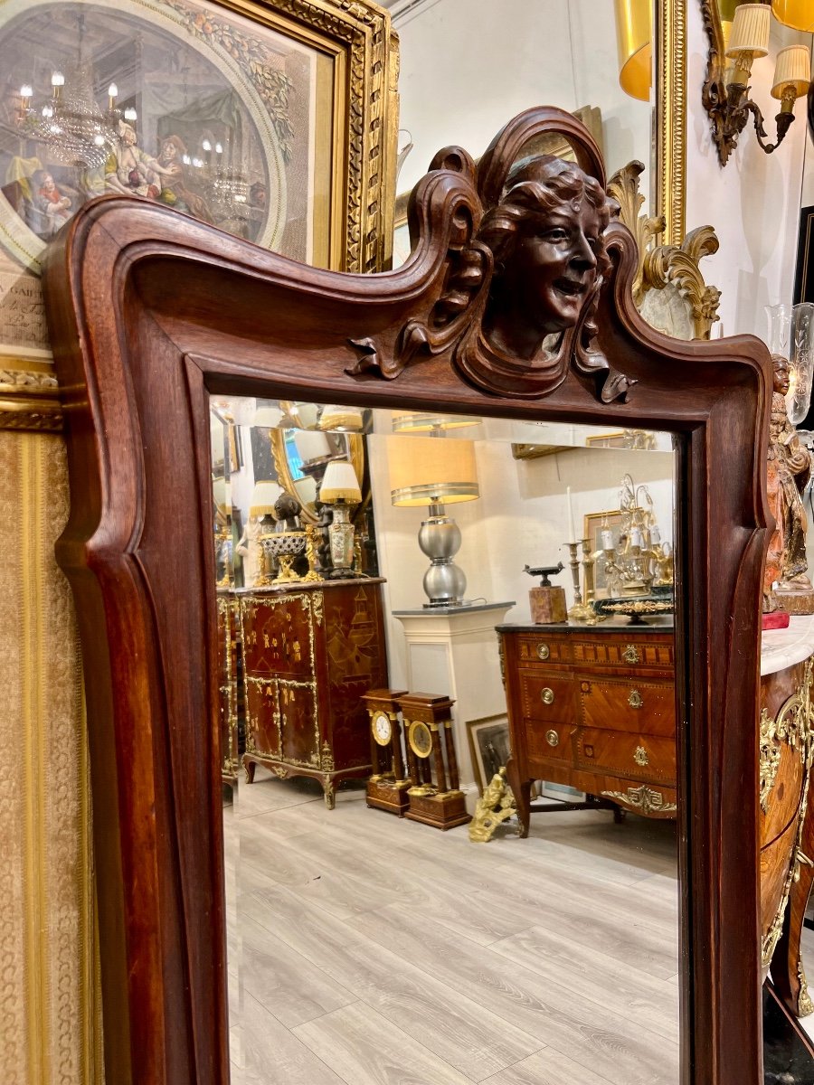 Miroir Art Nouveau En Acajou Massif, Dans Le Goût De Eugene Vallin-photo-4