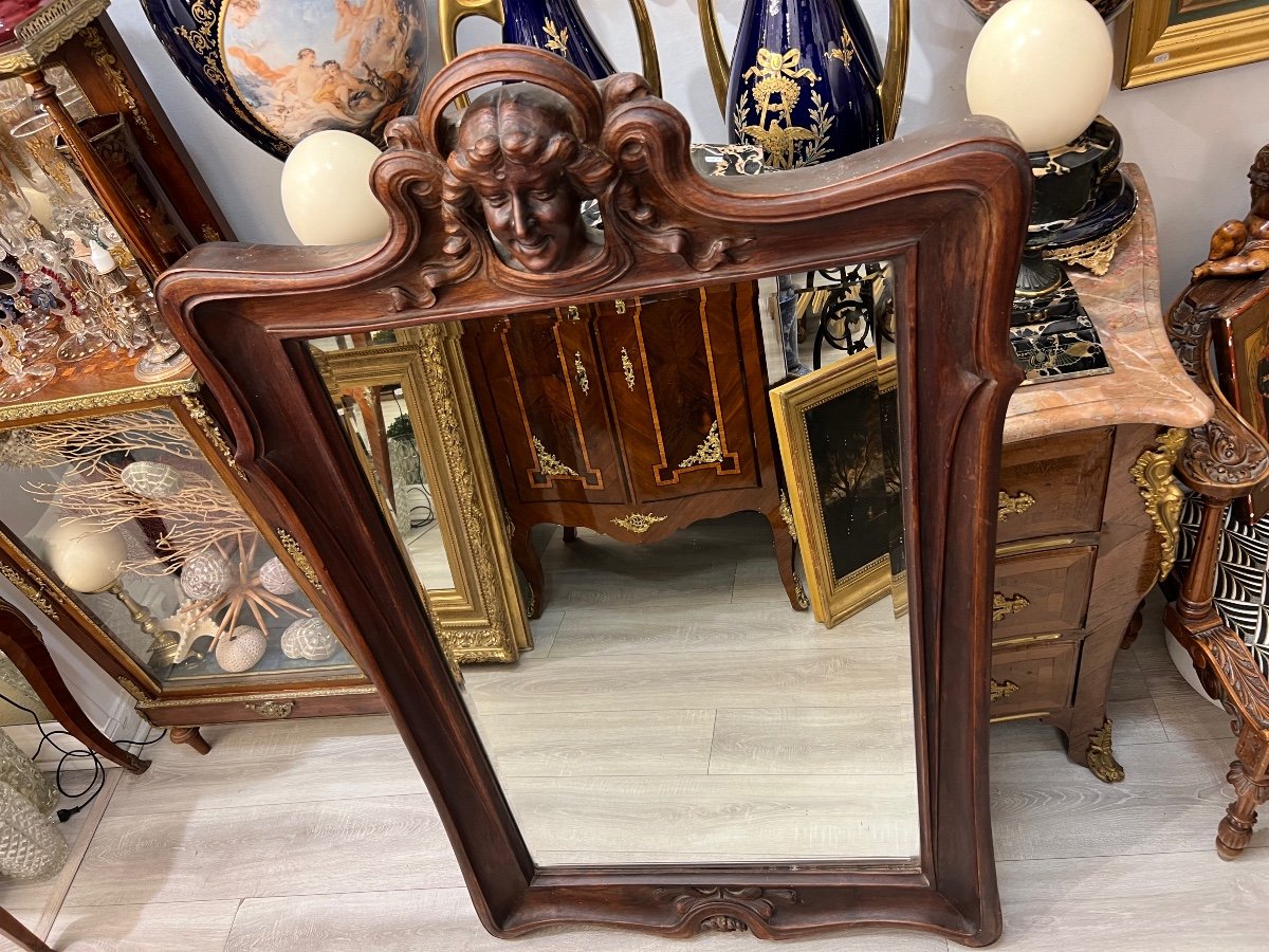 Miroir Art Nouveau En Acajou Massif, Dans Le Goût De Eugene Vallin-photo-8