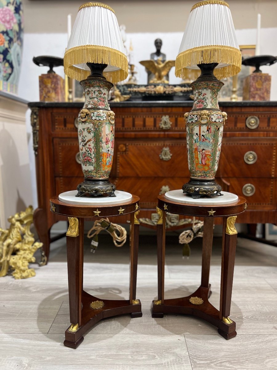 Paire De Sellettes Gueridon En Acajou Et Bronze Doré Style Empire-photo-1