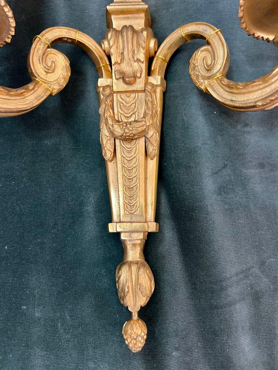 Pair Of Louis XVI Style Sconces In Gilt Bronze-photo-3