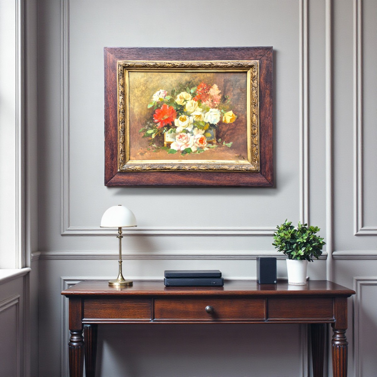 Floral Bouquet Signed By Sanchez, Oil On Canvas, 19th Century-photo-4