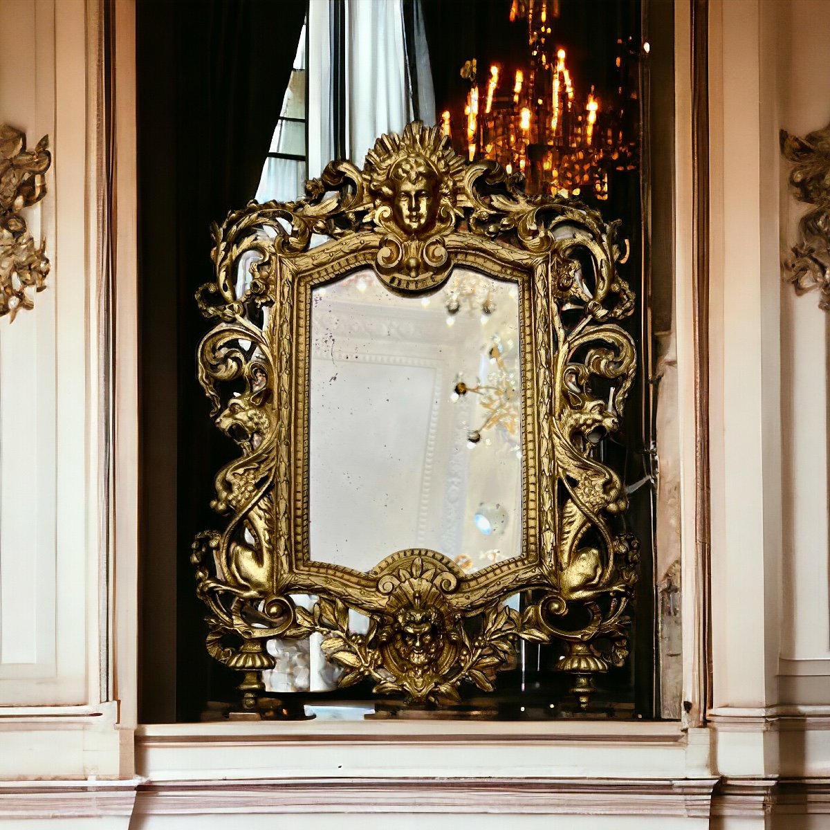 Chiseled And Gilded Bronze Mirror -photo-2