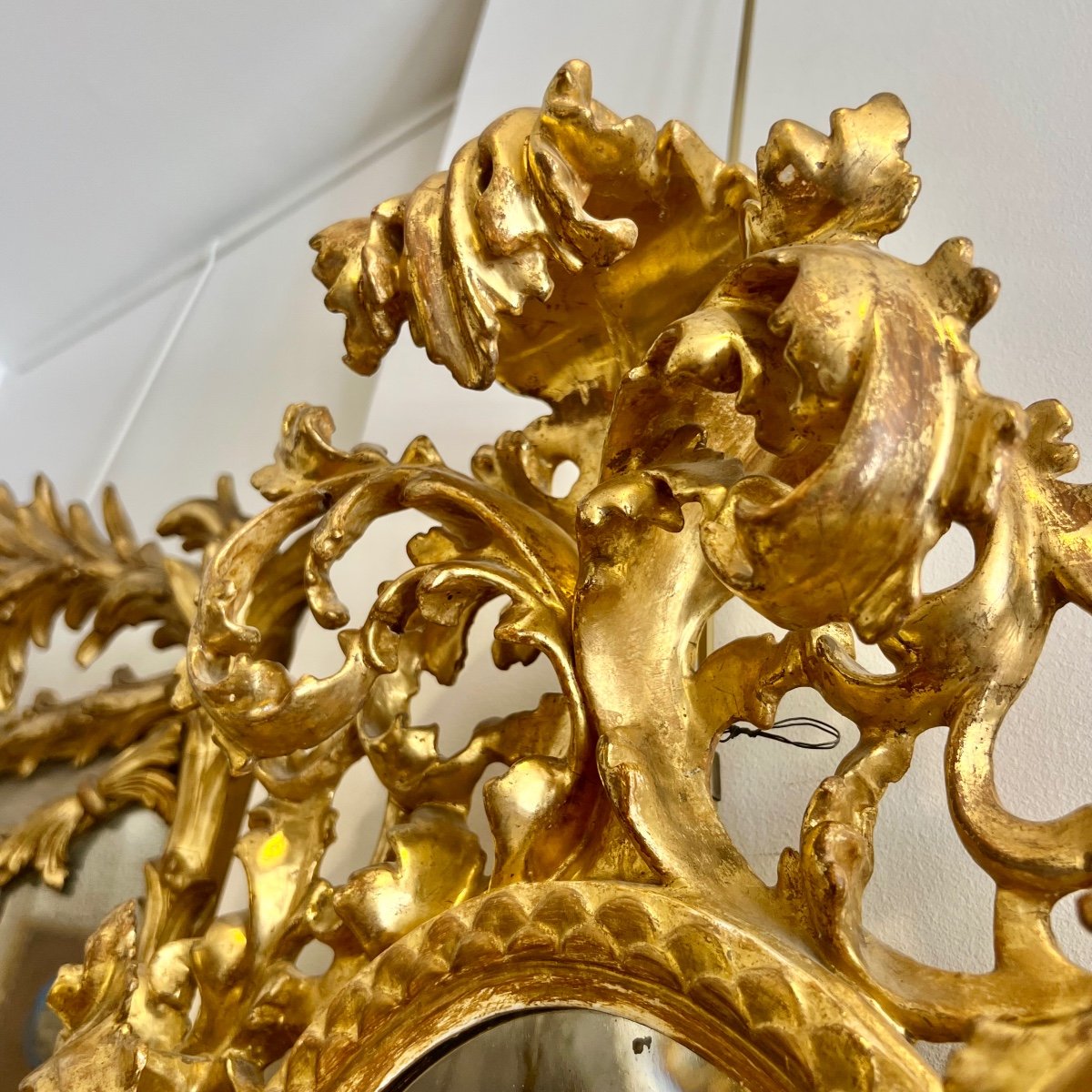 Miroir Baroque En Bois Sculpté Et Doré, Italie 19eme Siècle -photo-2