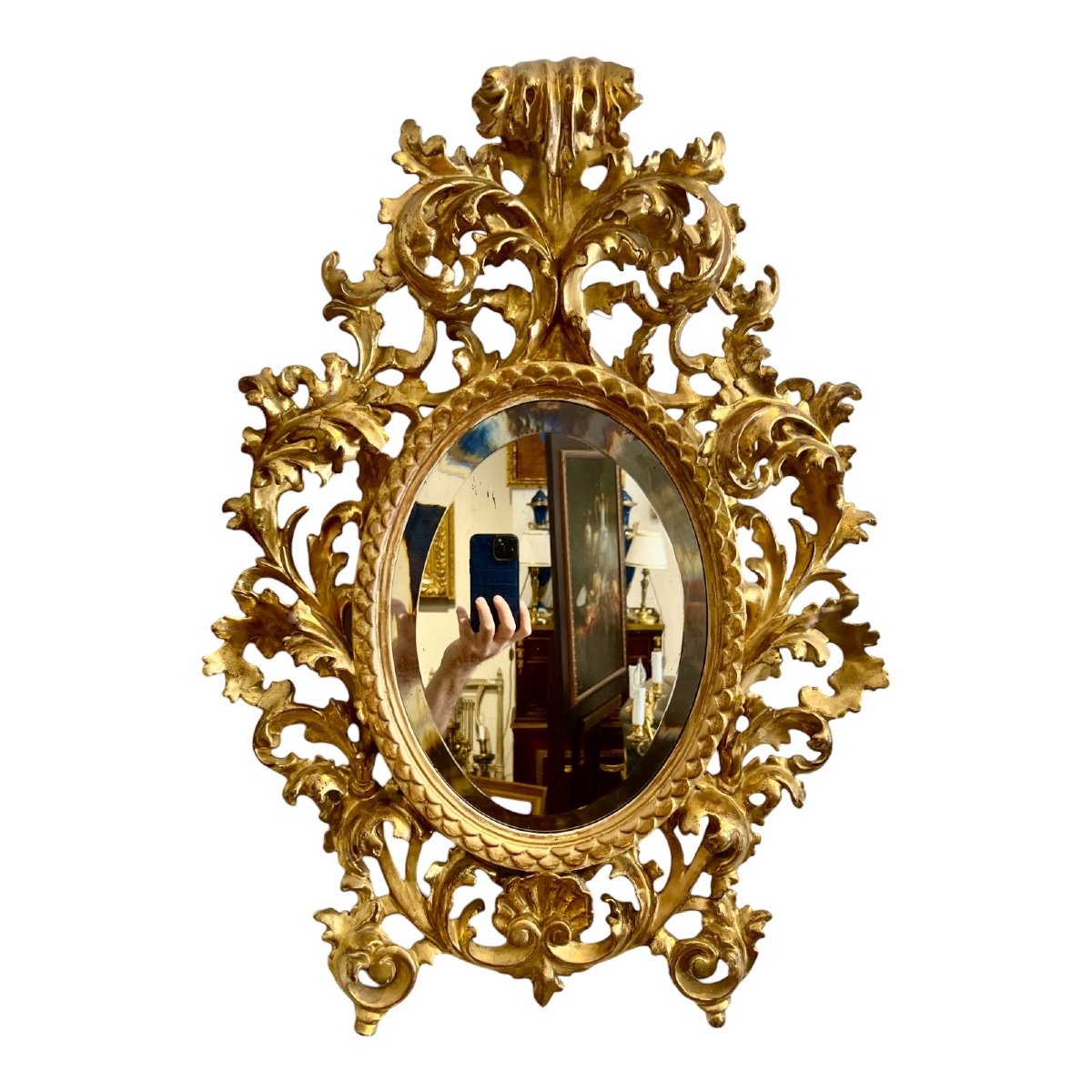 Miroir Baroque En Bois Sculpté Et Doré, Italie 19eme Siècle -photo-3