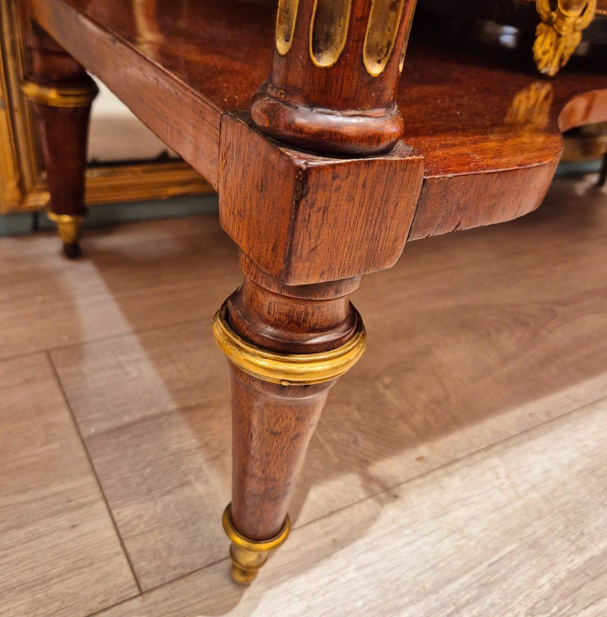 Console En Acajou, Marbre Et Bronze Doré d'époque Louis XVI, 18ème Siècle-photo-2