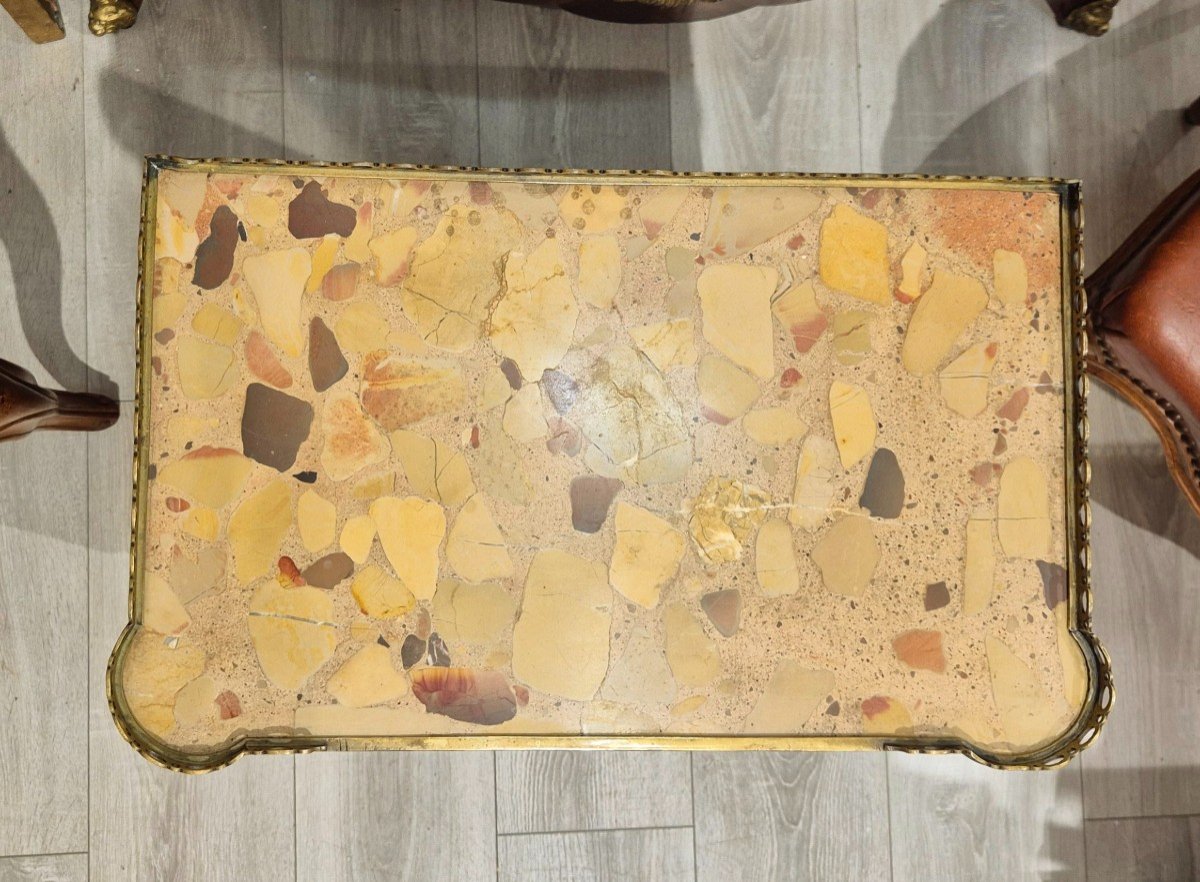 Louis XVI Style Walnut Coffee Table With White Carrara Marble Top, 19th Century-photo-1