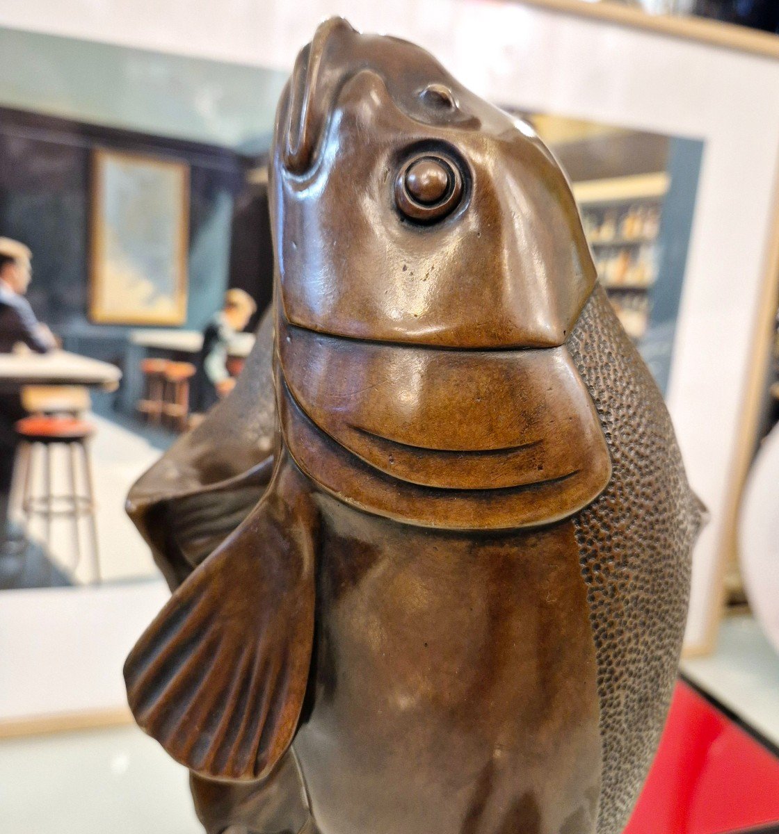 Two Intertwined Carps, Patinated Bronze, Edouard Marcel Sandoz, Circa 1920-photo-3