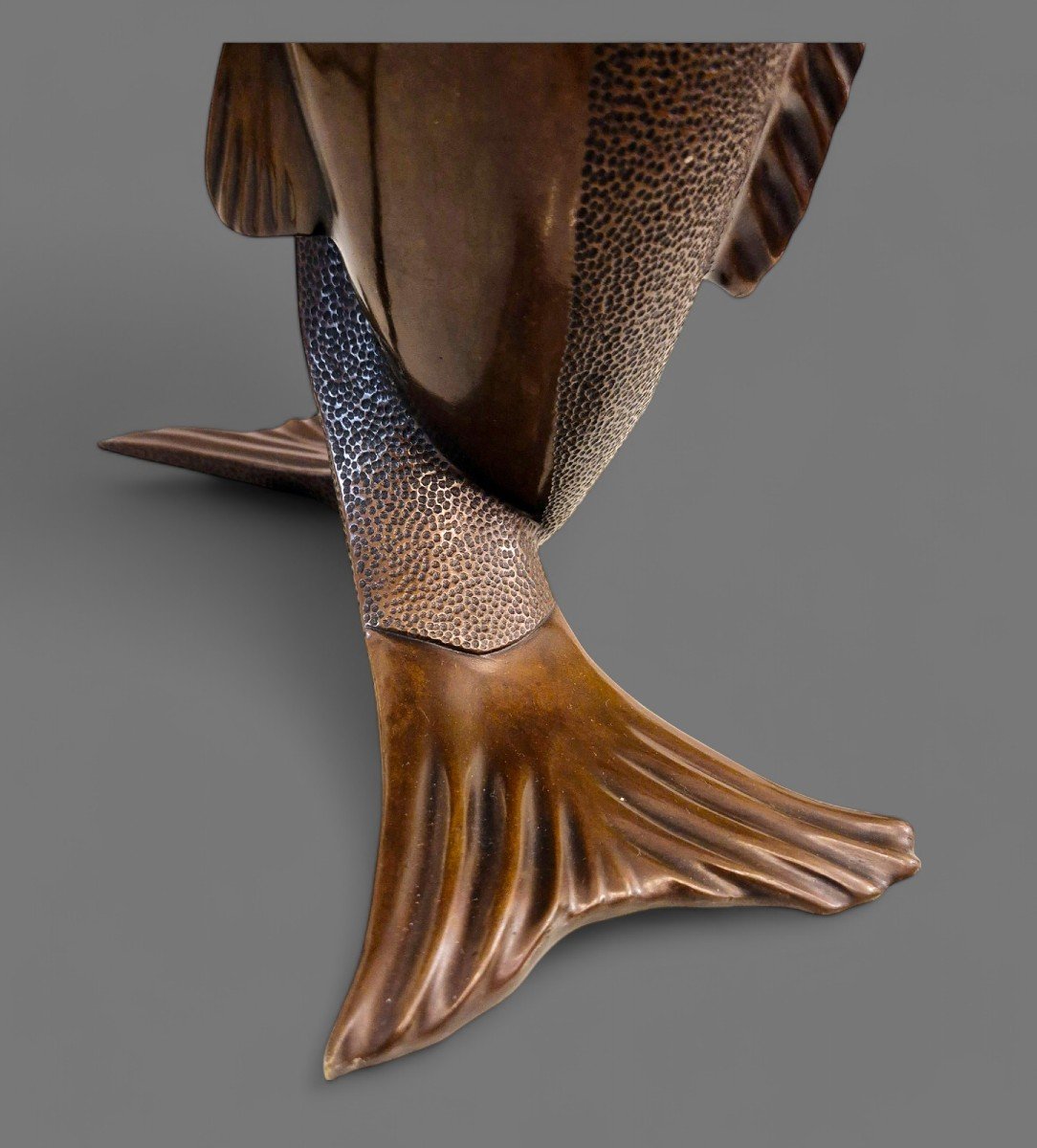 Two Intertwined Carps, Patinated Bronze, Edouard Marcel Sandoz, Circa 1920-photo-7