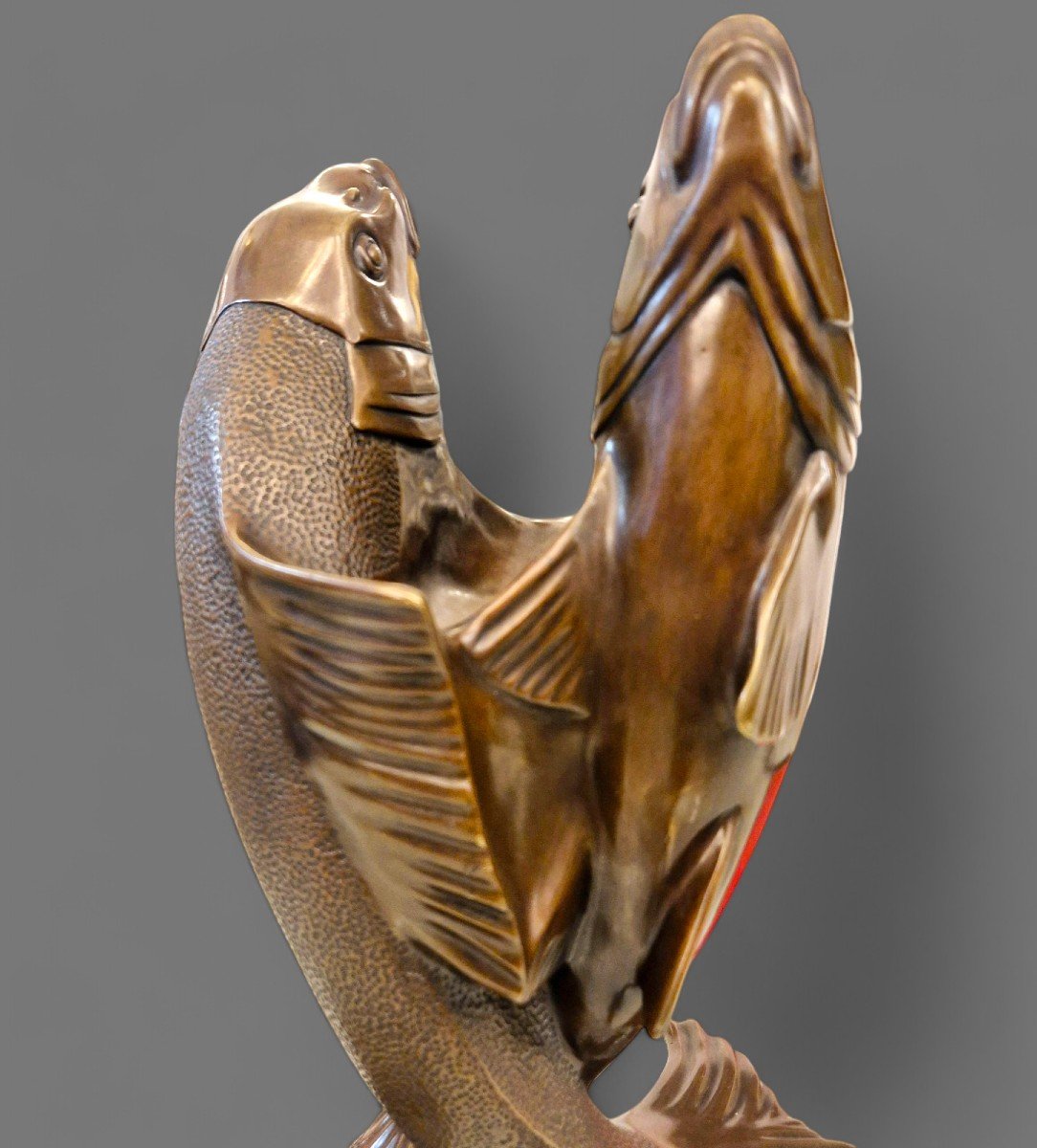 Two Intertwined Carps, Patinated Bronze, Edouard Marcel Sandoz, Circa 1920-photo-8