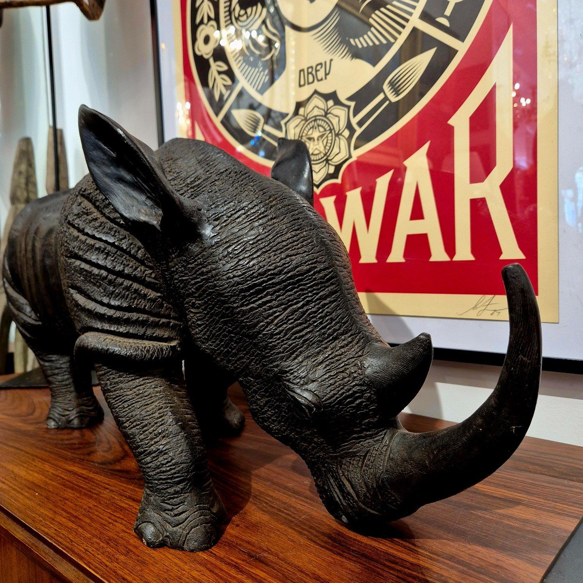 Carved Wooden Rhinoceros, Circa 1950 -photo-3