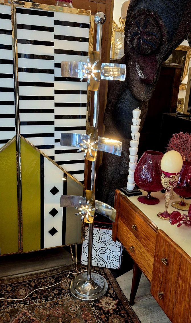 Space Age Floor Lamp, Chrome Metal, 1970s, Italy-photo-3
