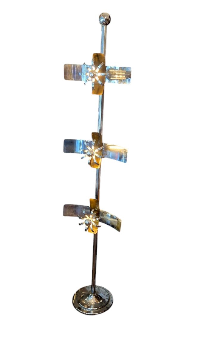 Space Age Floor Lamp, Chrome Metal, 1970s, Italy