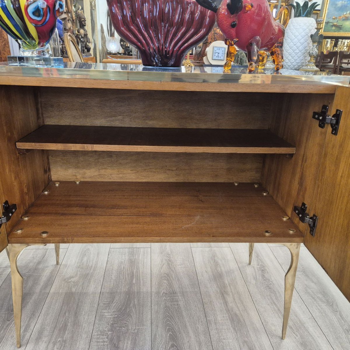 Paire de Consoles en Verre et Laiton Doré, Style Art Déco, Murano, Italie, Circa 1960/1970-photo-4