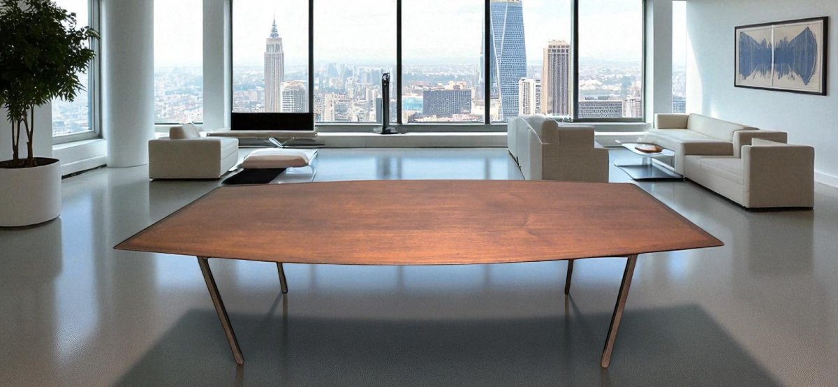 Florence Knoll Walnut & Chrome Model 580 Dining Table For Knoll, 20th Century-photo-1