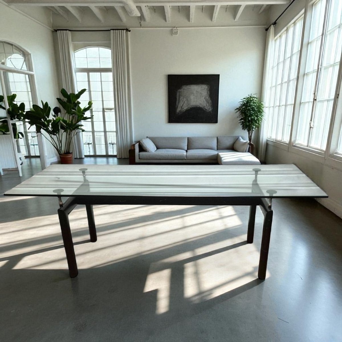 Table de salle à manger LC6 en verre et métal par Le Corbusier pour Cassina, 20e siècle-photo-2
