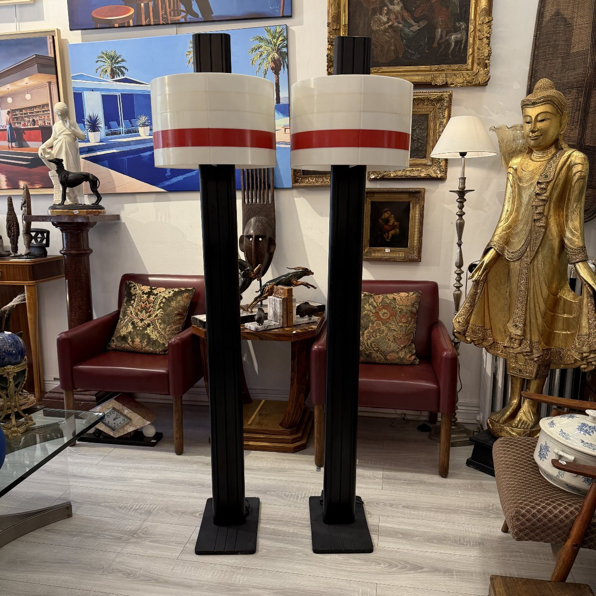 Rare Paire de Lampadaires "Stigram" Originaux par l’artiste Jean Pierre Vitrac, 20ème siècle-photo-1