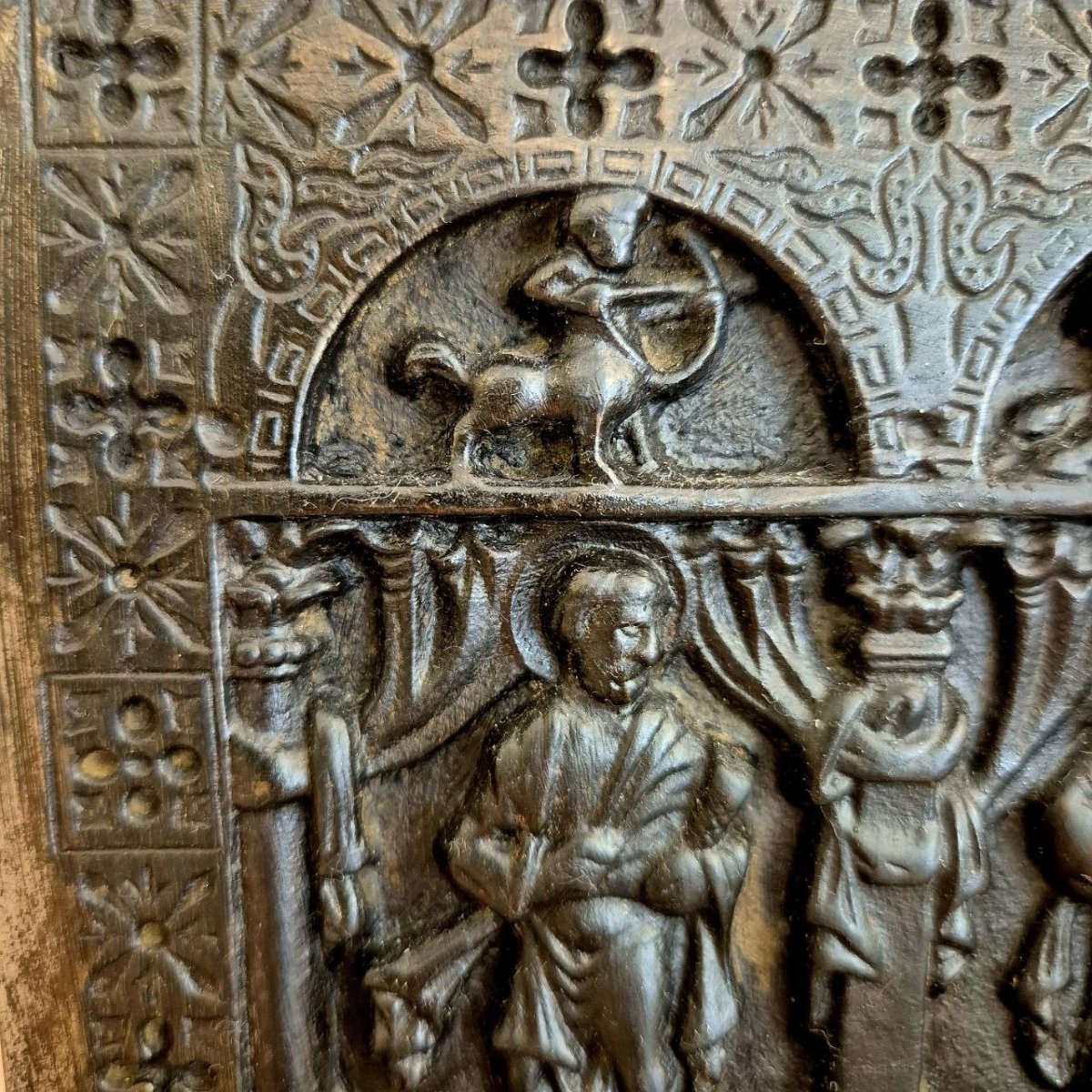 Small Nickel-plated Bronze Cassette Chest, 19th Century, With Twelve Apostles And Signs Of The Zodiac-photo-2