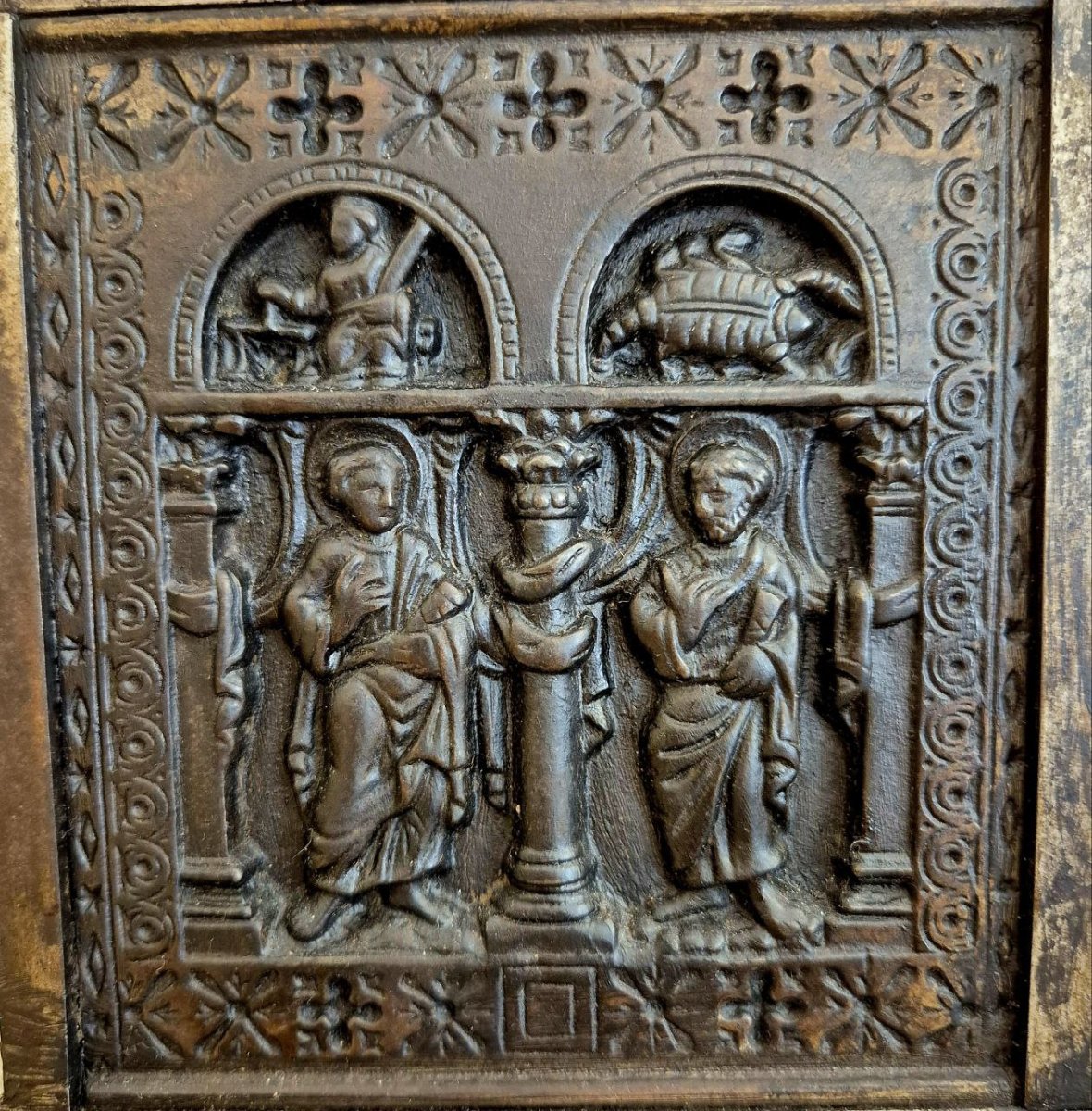 Small Nickel-plated Bronze Cassette Chest, 19th Century, With Twelve Apostles And Signs Of The Zodiac-photo-5