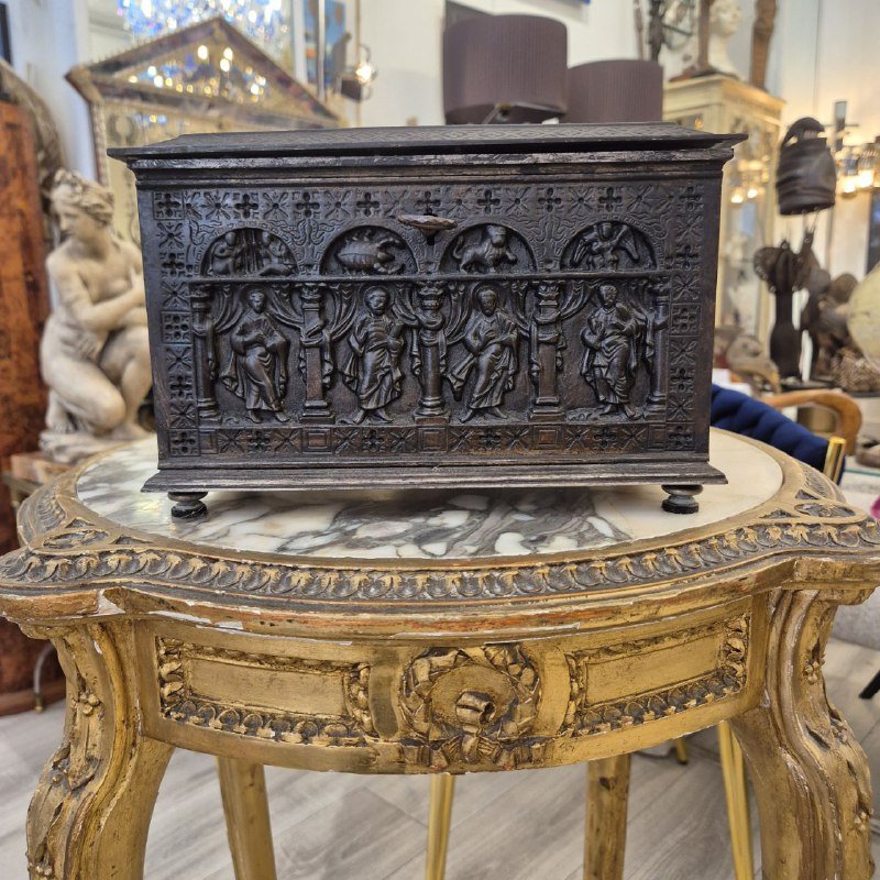 Small Nickel-plated Bronze Cassette Chest, 19th Century, With Twelve Apostles And Signs Of The Zodiac-photo-6