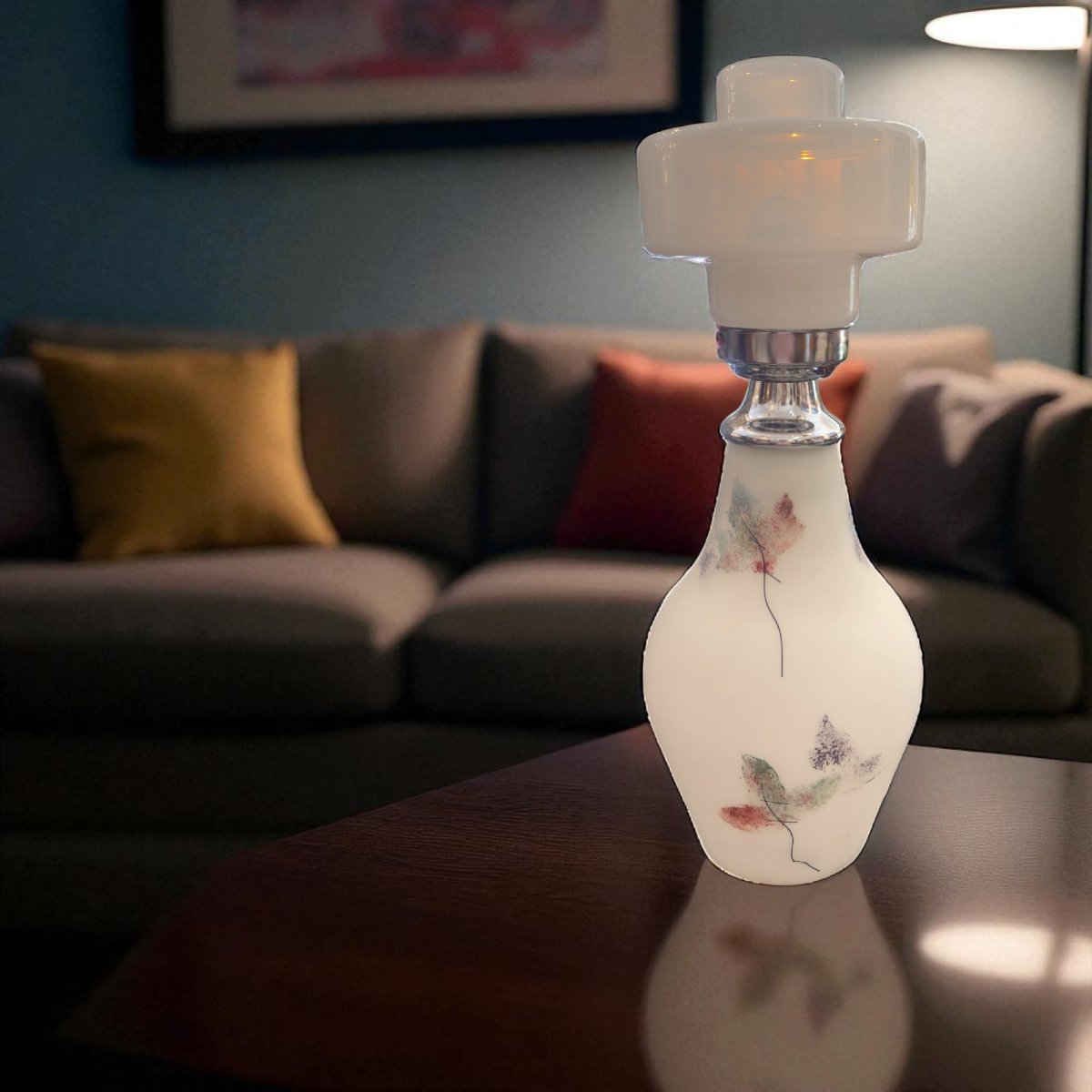 Lampe vintage italienne en verre de Murano et acier chromé, décor de feuilles, 1970-photo-2
