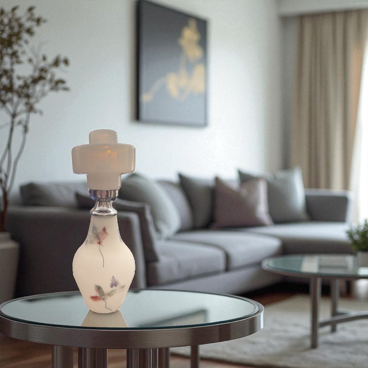 Lampe vintage italienne en verre de Murano et acier chromé, décor de feuilles, 1970-photo-3