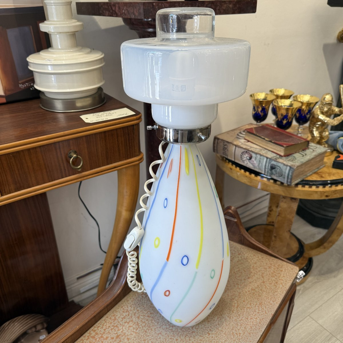 Lampe vintage italienne en verre de Murano et acier chromé, décor moderne-pop, 1970-photo-2