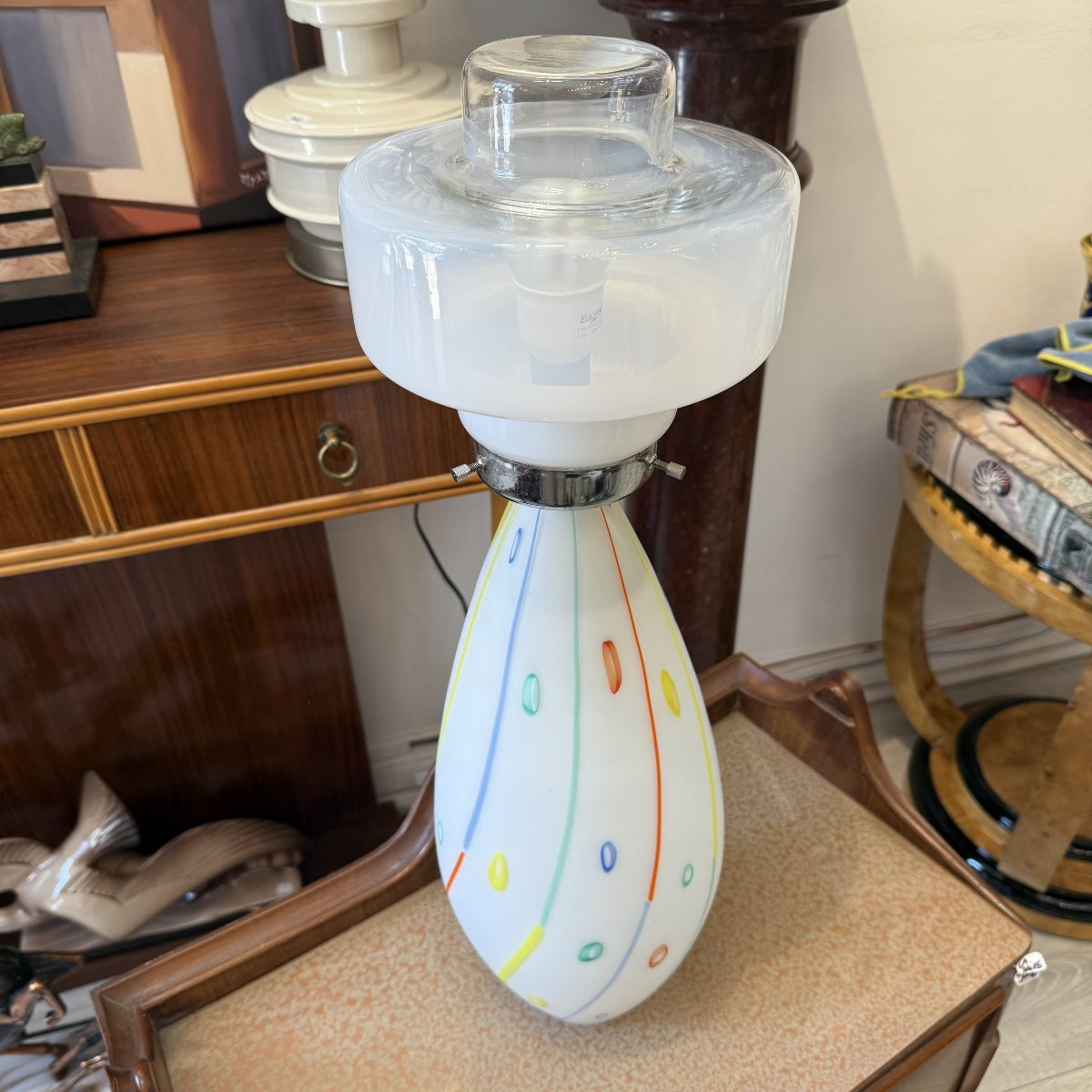 Lampe vintage italienne en verre de Murano et acier chromé, décor moderne-pop, 1970-photo-3