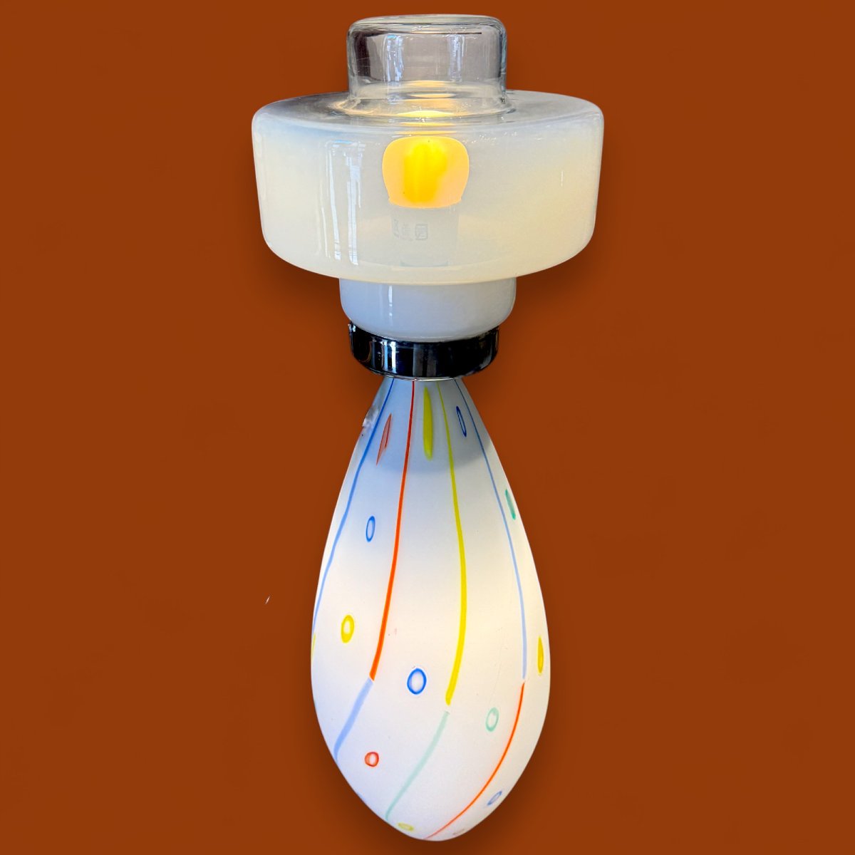 Lampe vintage italienne en verre de Murano et acier chromé, décor moderne-pop, 1970-photo-8
