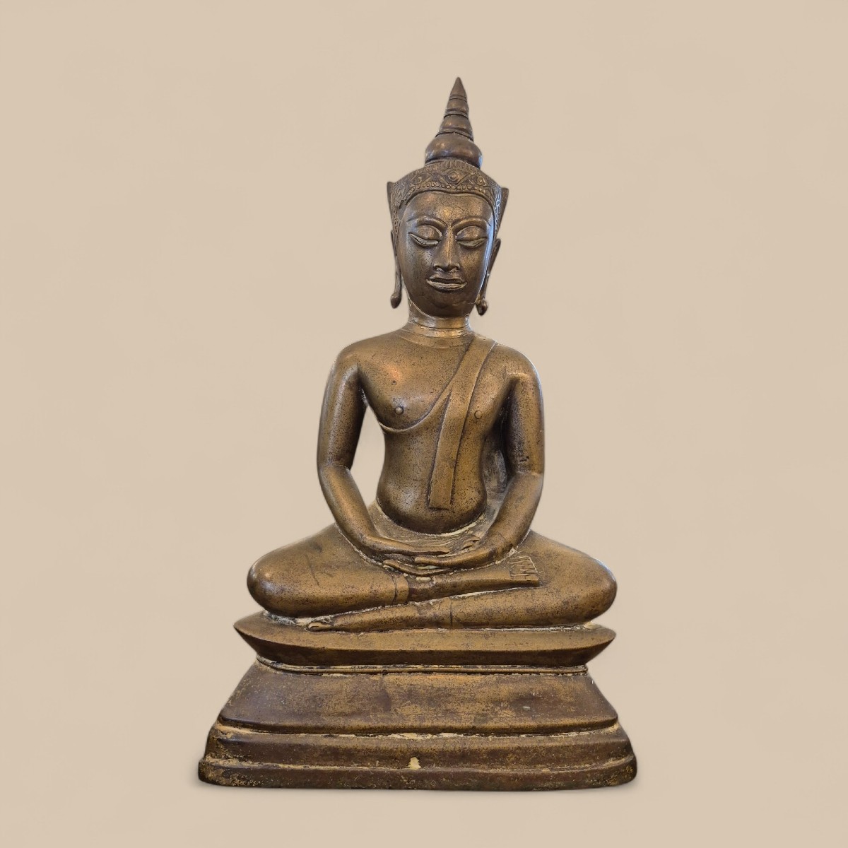 Gilded Bronze Seated Buddha, Dhyani Mudra, Ayutthaya, Thailand, 19th Century-photo-2