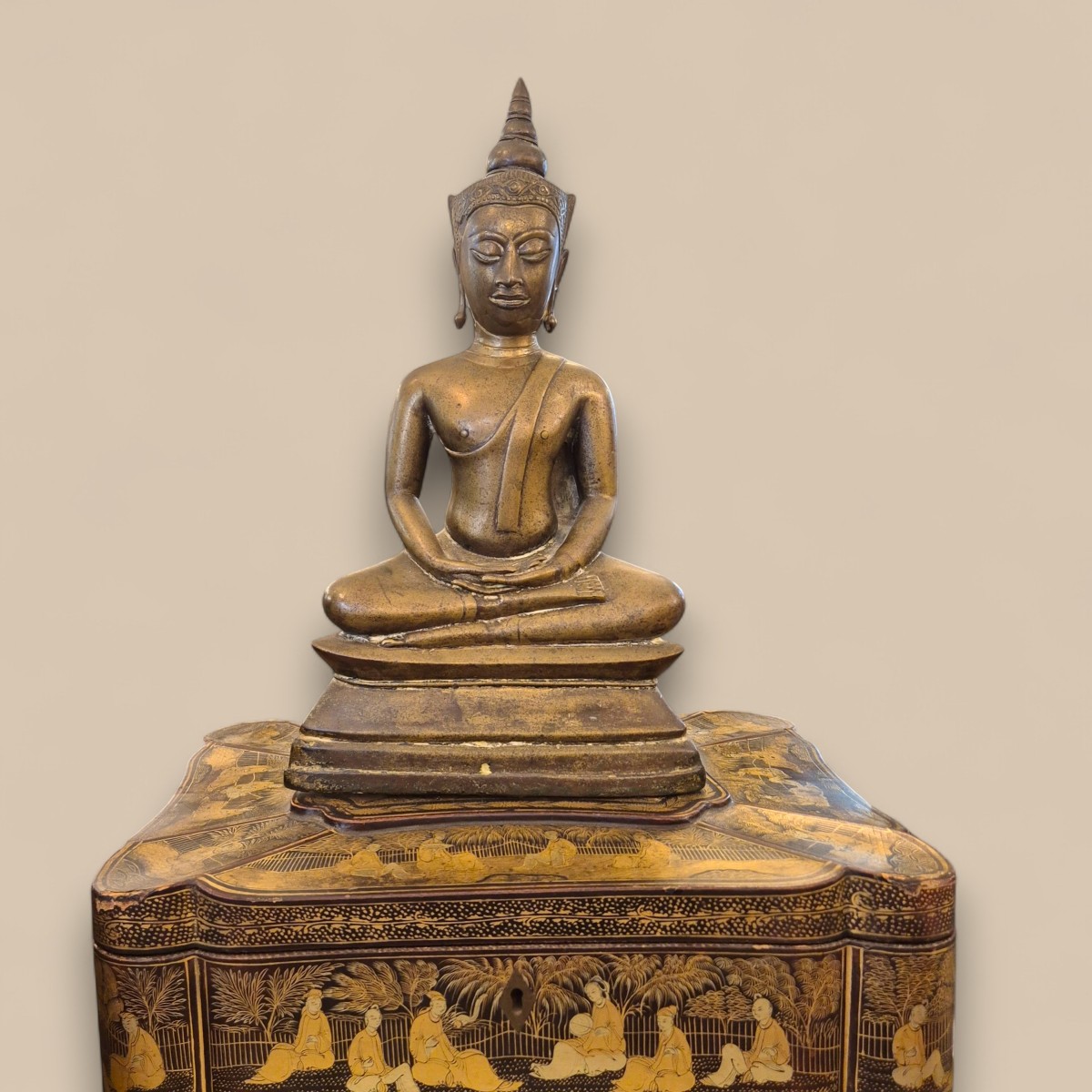 Gilded Bronze Seated Buddha, Dhyani Mudra, Ayutthaya, Thailand, 19th Century-photo-3