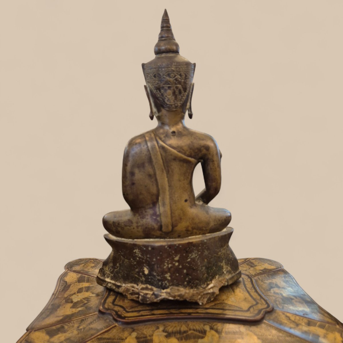 Gilded Bronze Seated Buddha, Dhyani Mudra, Ayutthaya, Thailand, 19th Century-photo-1